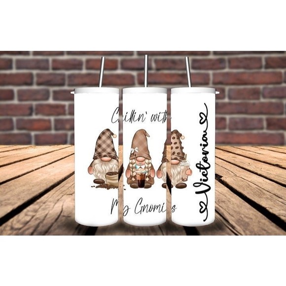 Gnome Custom Tumbler, Chillin With My Gnomies Personalized Handmade Tumbler - Picture 1 of 1